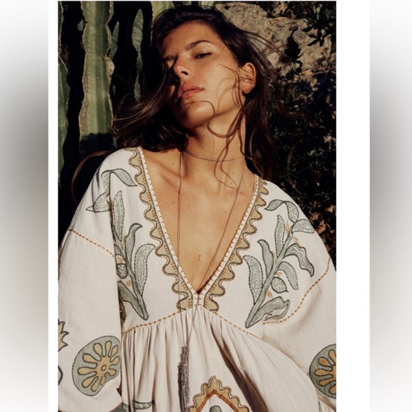 ZARA NWOT EMBROIDERED LINEN BLEND DRESS NWOT🌸 - Picture 6 of 9